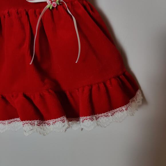 Vintage Baby Girls 12 mo Evy of California Lace Trim Corduroy Pinafore Christmas - Picture 4 of 5